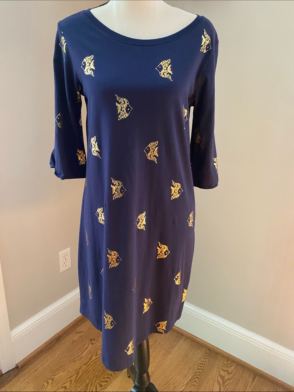 Lily Pulitzer Preston Dress size small Pima cotton metallic fish gold foil print
